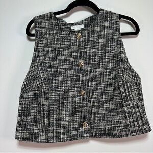 H&M Bouclé Tweed Vest NWT | Sleeveless V-Neck Bouclé Jacket | Metallic Thread
